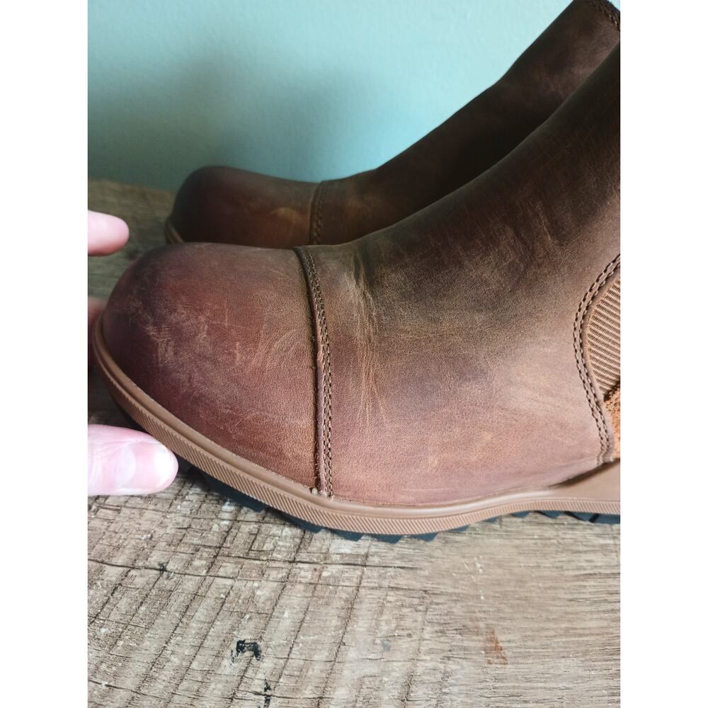 Sorel Evie Waterproof Leather And Suede Wedge Bootie Womens 6 Tan Rustic - Picture 7 of 13